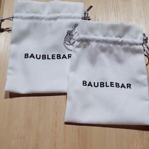 BaubleBar LargeWhite Drawstring Jewelry Pouches with Silver Ties - Set of 2
